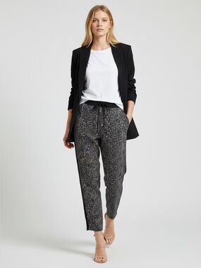 Ricki’s Dressy Jogger Pants Flowy Drapey Fit Side Stripe Black White Size XS